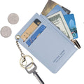 Small Wallets for Women Slim Leather Card Case Holder Wallet Coin Change Purse with Keychain (Blue)