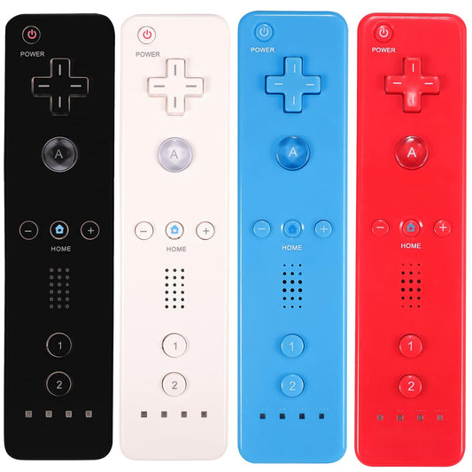 Paquete de 4 controladores Wii, control remoto Wii con funda de silicona y correa para la muñeca compatible con consola Wii/Wii U - Blanco + Negro + Azul + Rojo