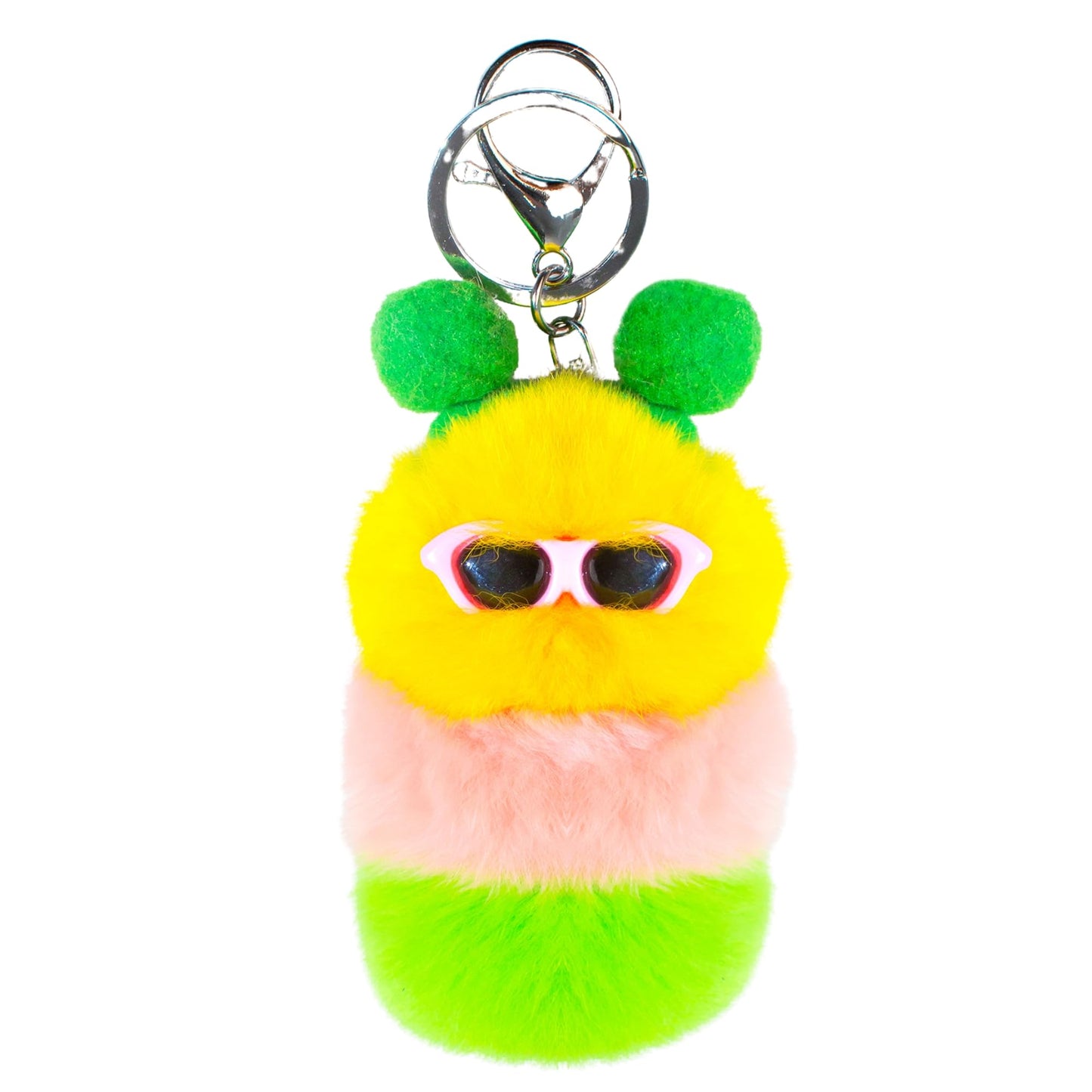 Caterpillar Worm Keychains, Pom Pom Cute Funny Plush Ring Accessories for Backpack Wristlet Car Keys Balls Decor Handbag, Charger Girly Frost Mint Llaveros Para Mochilas Charm for Girl Teen Women (A)