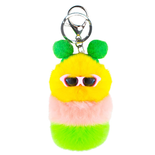 Caterpillar Worm Keychains, Pom Pom Cute Funny Plush Ring Accessories for Backpack Wristlet Car Keys Balls Decor Handbag, Charger Girly Frost Mint Llaveros Para Mochilas Charm for Girl Teen Women (A)