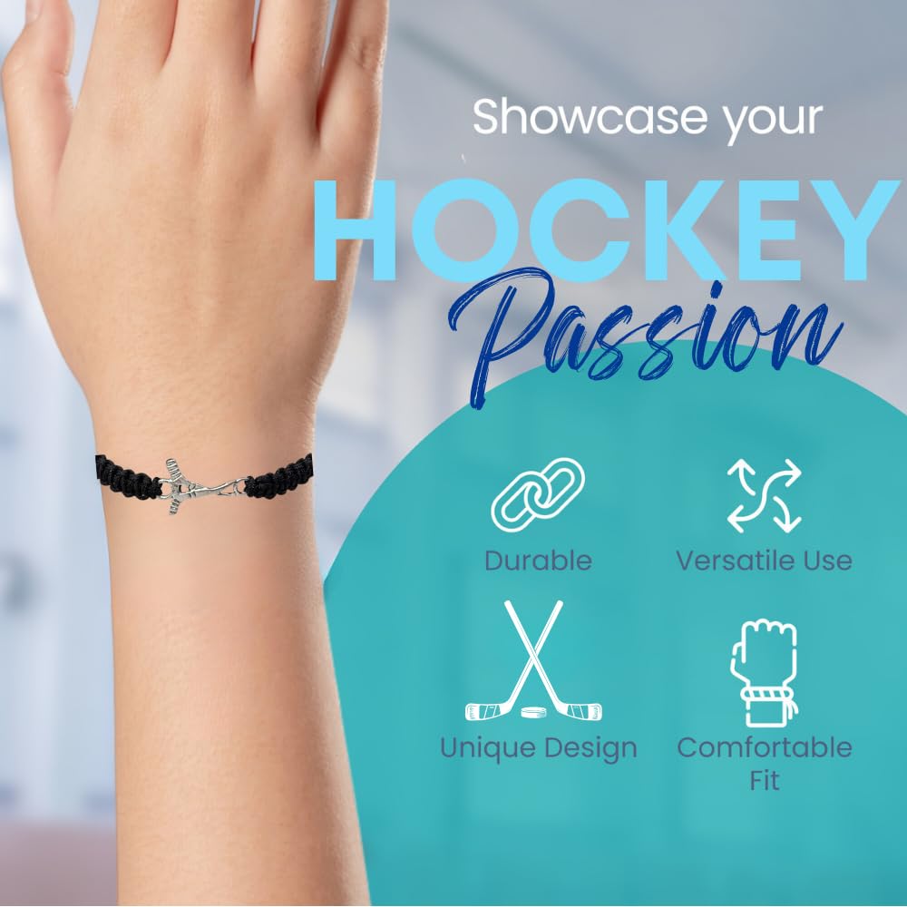 Sportybella Ice Hockey Bracelet - Adjustable Black Sports Jewelry Gift for Hockey Players, Teams, Coaches, and Birthdays