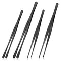 Molain 4PCS Fine Long Tweezer Tongs Professional, 12" and 10" Stainless Steel Kitchen Tongs for Cooking, Black Long Cooking Tweezers Tongs for Kitchen, Food, Cooking, Repairing, Sea Food and BBQ