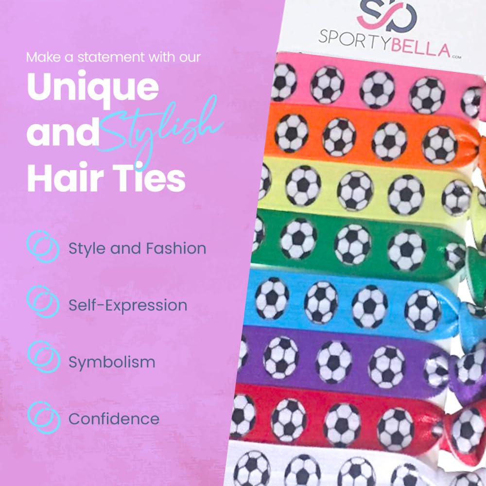 Infinity Collection Soccer Hair Accessories, Set of 8 - Soccer Hair Ties, No Crease, Multicolored Elastics