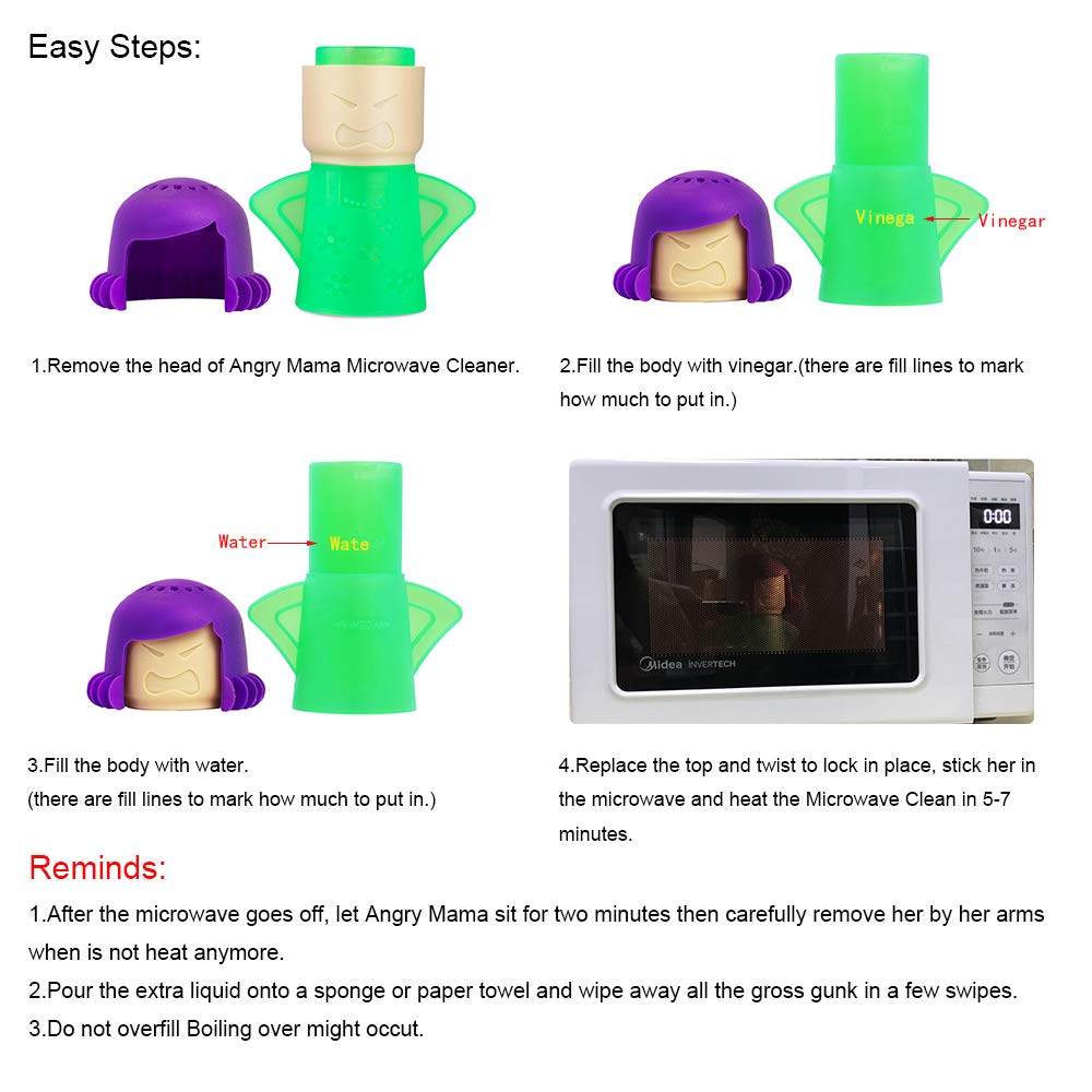 Aivwis Angry Mama Microwave Oven Steam Cleaner, Angry Mom Microwave Cleaner, Just Add Vinegar and Water, Cut Cleaning Time by Half (Green)