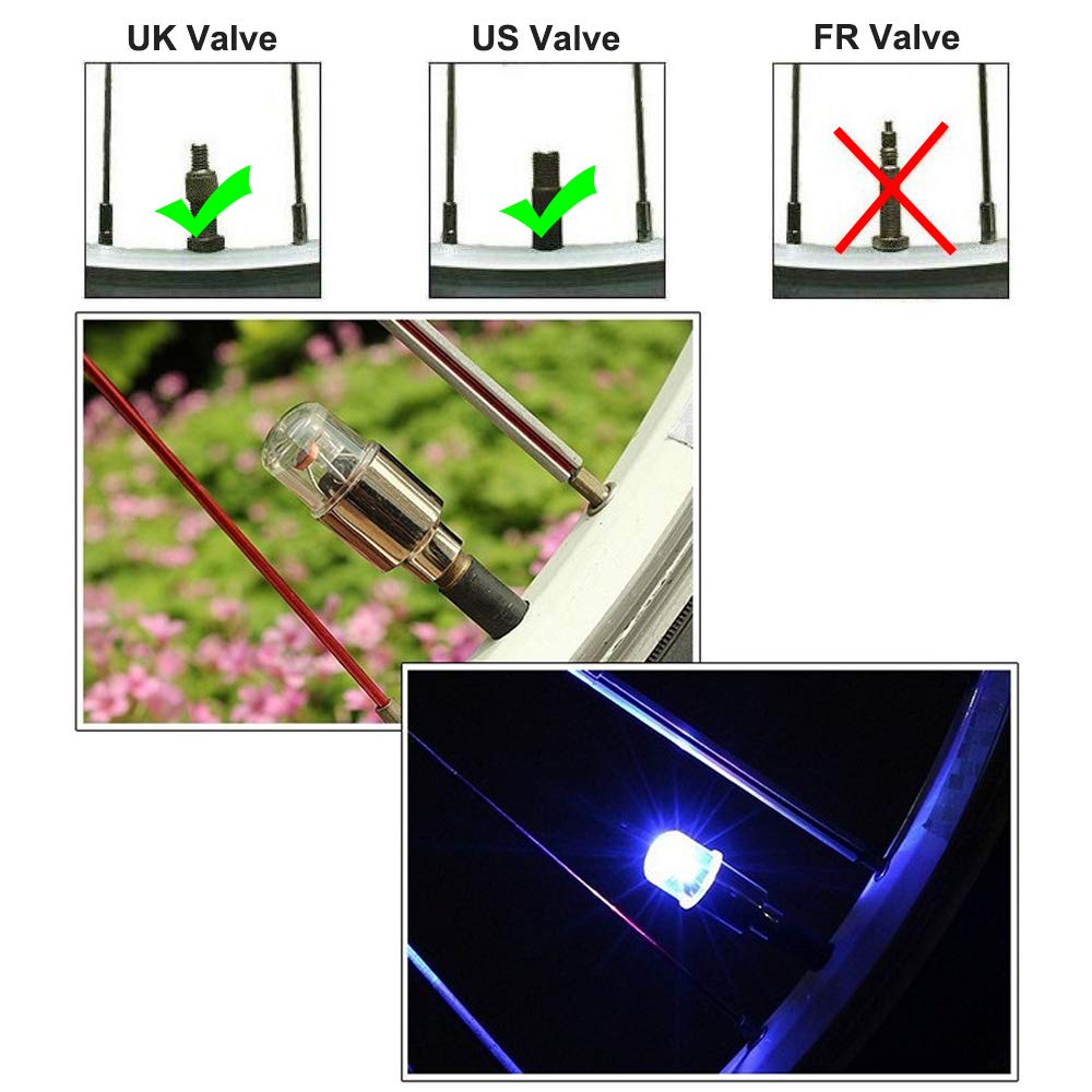 FICBOX 12 piezas de luces LED para ruedas, luz intermitente para tapa de válvula de neumático, lámpara para coches, camiones, motocicletas y bicicletas (azul)