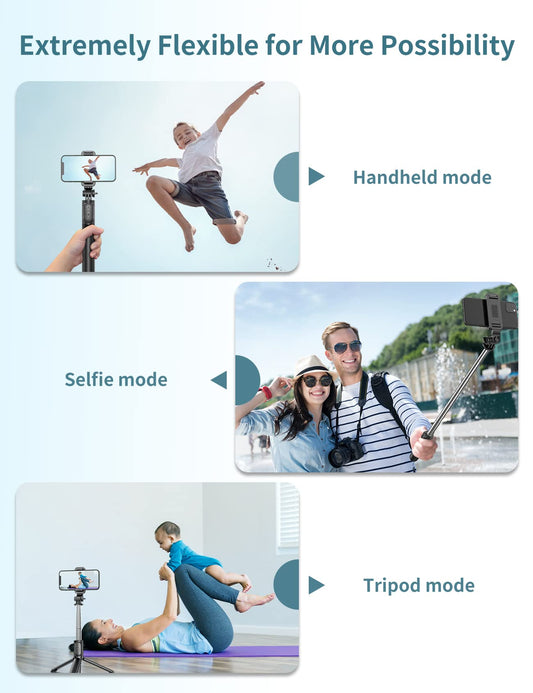 Trípode para selfies con control remoto inalámbrico desmontable, 4 en 1, extensible, portátil y soporte para teléfono compatible con GoPro, iPhone/Samsung/Huawei