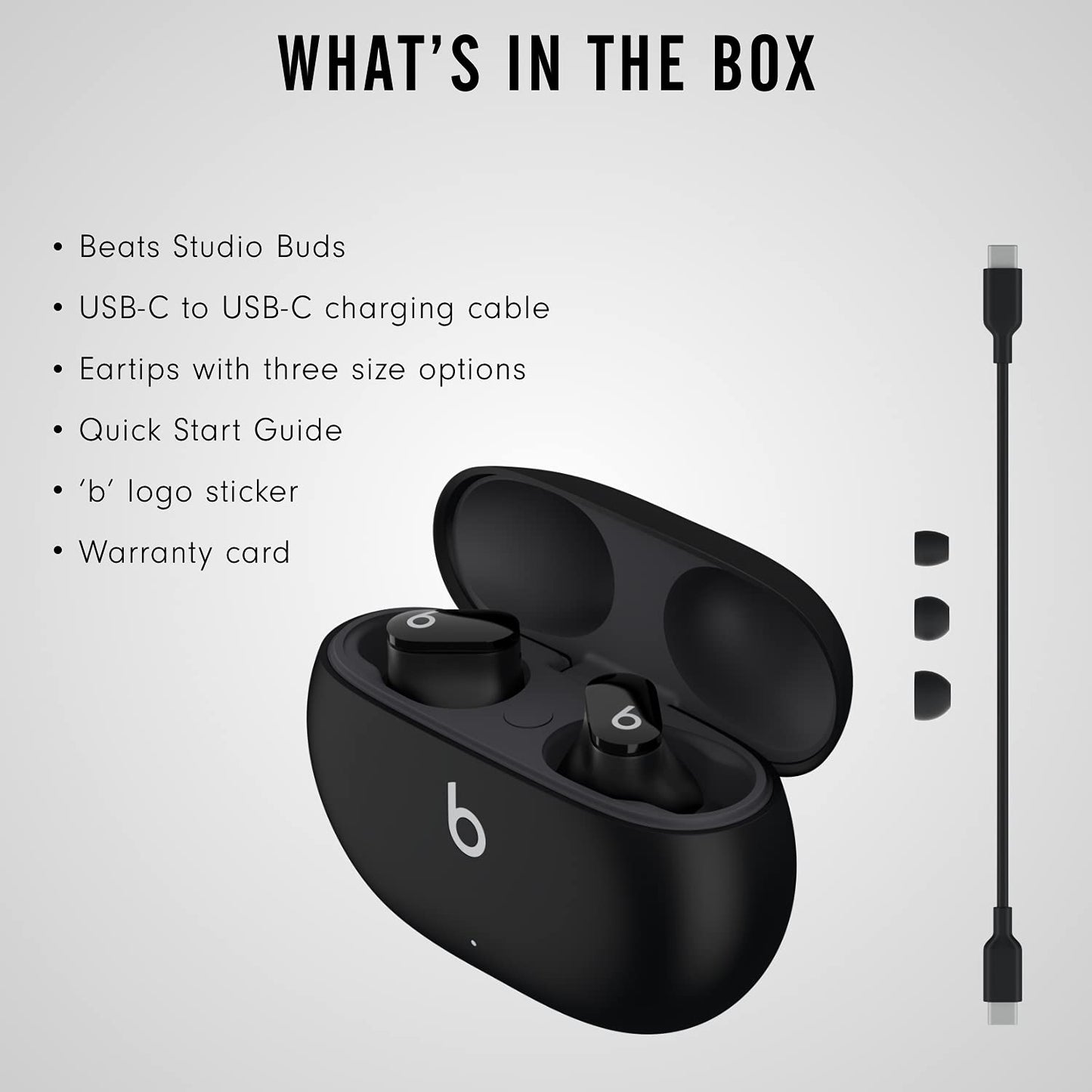 Beats Studio Buds - Auriculares inalámbricos con cancelación de ruido - Compatibles con Apple y Android, micrófono integrado, clasificación IPX4, auriculares resistentes al sudor, auriculares Bluetooth de clase 1 - Negro