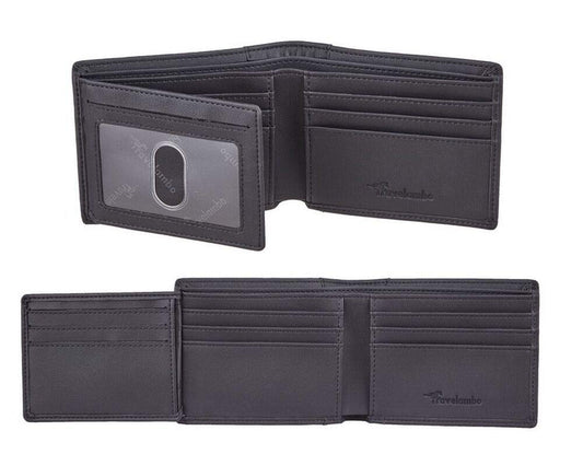 Portefeuille Travelambo pour homme, portefeuille à trois volets avec blocage RFID pour homme, porte-cartes de crédit 12 cartes, poche avant minimaliste, portefeuille fin en cuir avec fenêtre d'identification