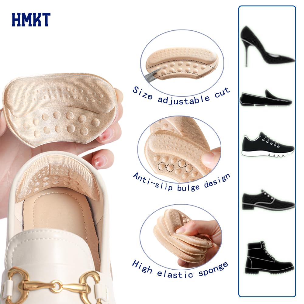 Heel Grips Liner Cushions Inserts for Loose Shoes Heel Pads and Metatarsal Pads for Shoes Too Big Women Men Prevent Heel Pain Blisters (Beige+Black)