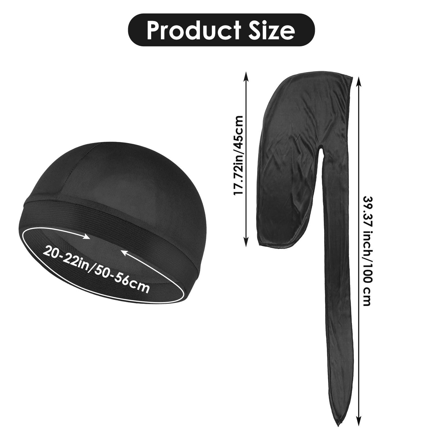 3 piezas de gorros sedosos para hombres y mujeres con ondas elásticas y gorros sedosos con cola larga, gorros de satén para el pelo con ondas, gorro pirata con correa ancha, suave y transpirable, gorro liso tipo cúpula para decoración de hip-hop