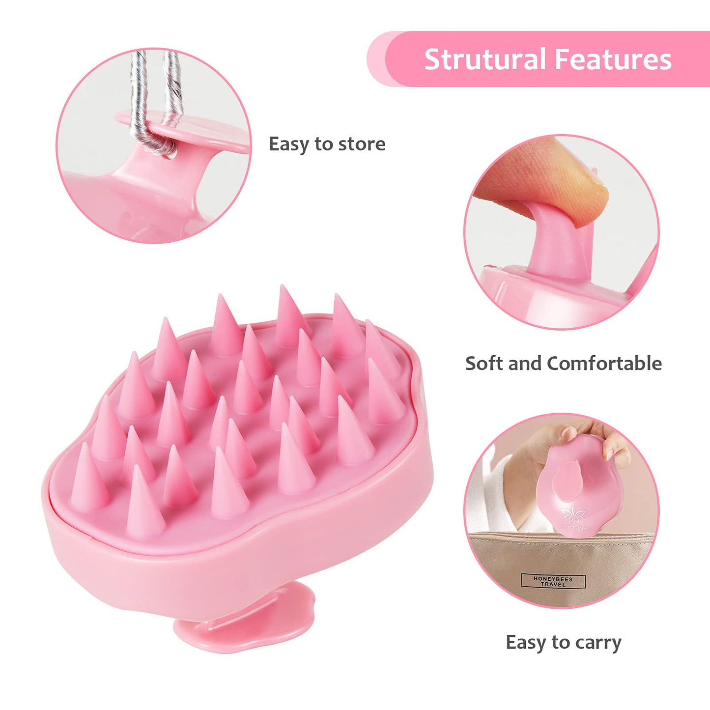 URTHEONE Soft Silicone Hair Scalp Massager Shampoo Brush for Wet Dry Oily Curly Straight Thick Thin Rough Long Short Natural Men Women Kids Pets Hair Care Tools（Pink