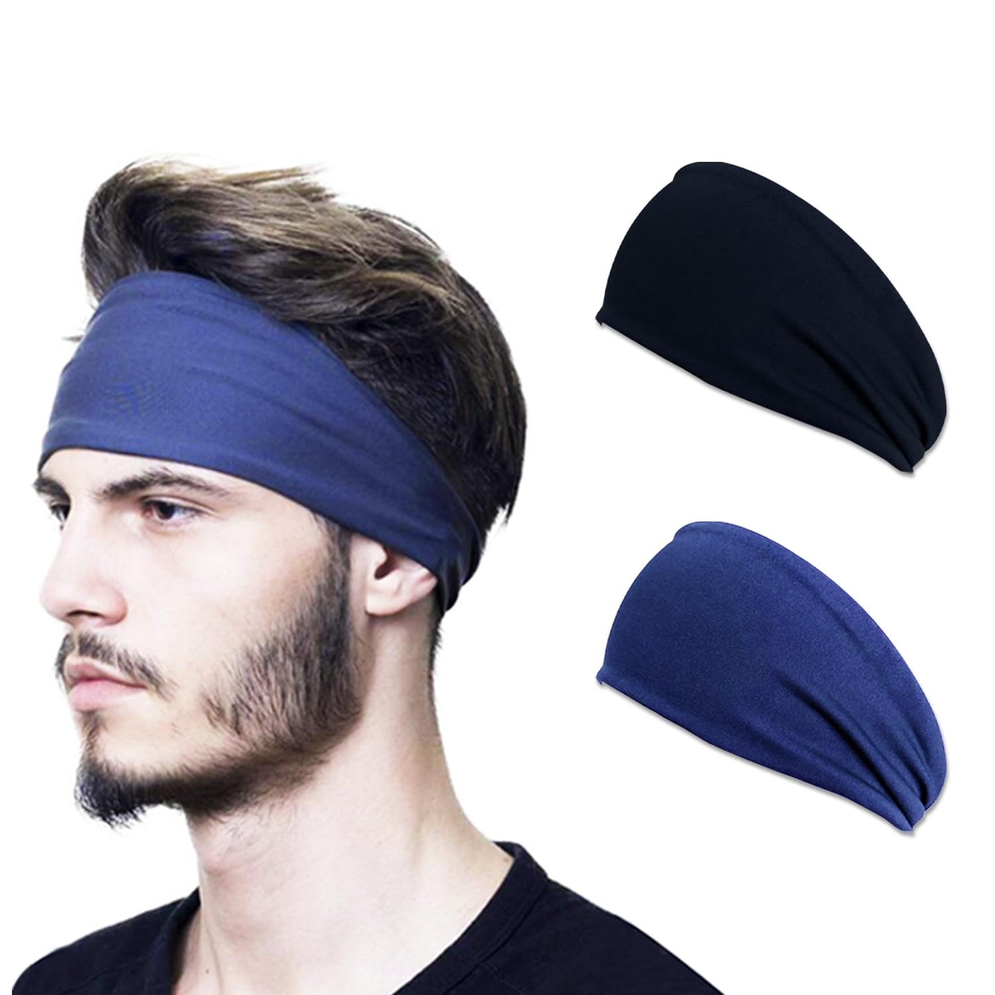 2 Pcs Sports Headband for Men Women,Workout Sweatbands for Running Cycling Yoga(Black and Blue)