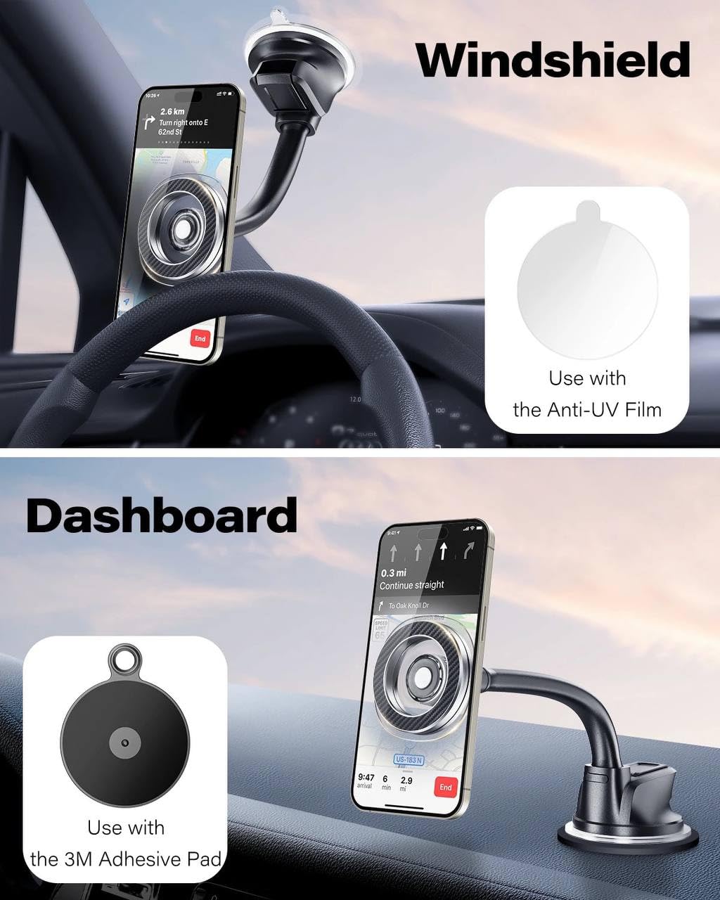 Magnetic Cell Phone Holder Car, Car Mount Dashboard Windshield Car Phone Mount Holder with Strong Magnet, Hands Free Holder Mount for iPhone and Smartphone, Magnetic Phone Mount Holder and Tablet.