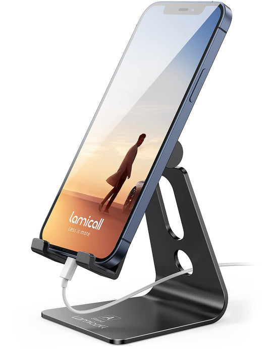 Lamicall Adjustable Cell Phone Stand, Desk Phone Holder, Cradle, Dock, Compatible with iPhone 16, 15, 14, Plus, Pro, Pro Max, 13 12 X XS,4-8" Phones, Office Accessories, All Android Smartphone, Black