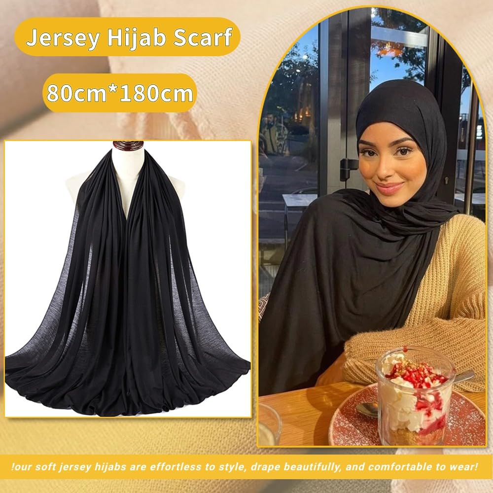 Foulard turban Ftoronaly pour femmes noires, en jersey extensible et doux, pour hijab, bandeau, noir