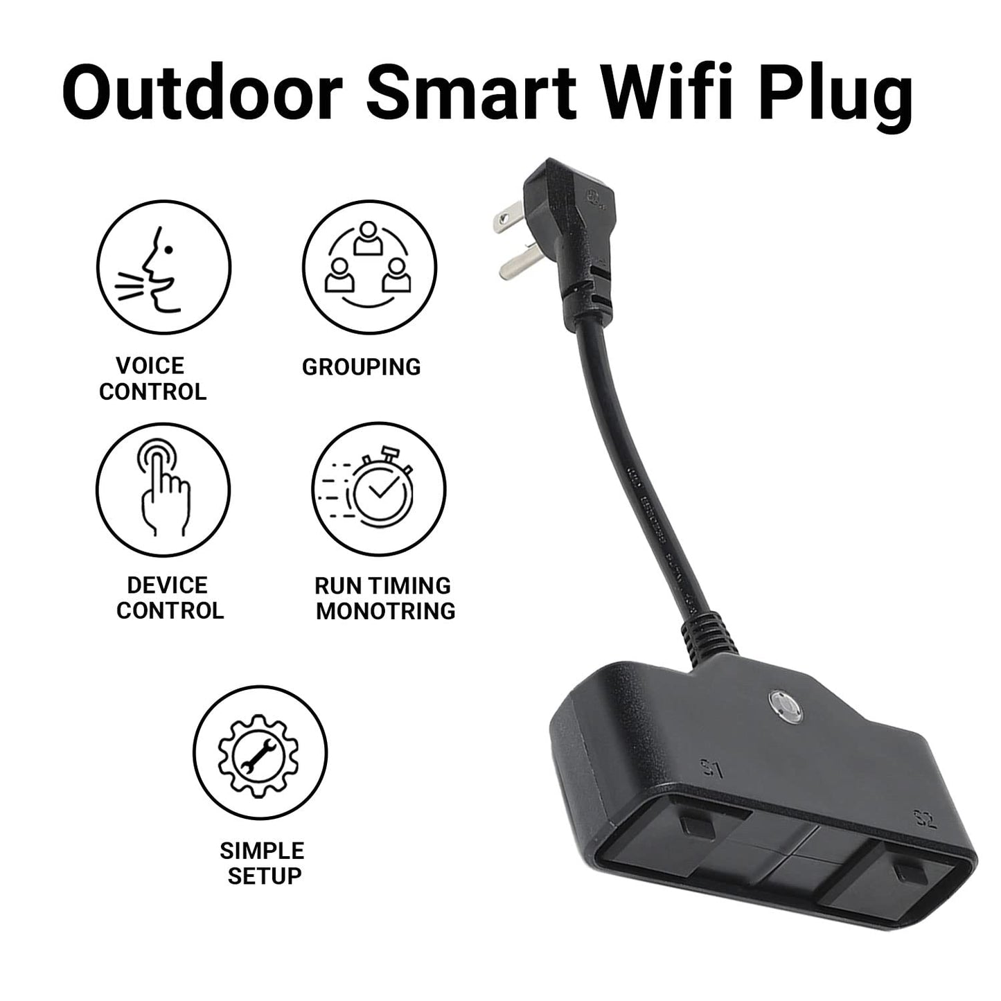 Lunabode LED Smart Plug - Outdoor WiFi Plug with 2 Sockets | Waterproof | Outlet for String Lights with Timer, Remote & Voice Control | Suits Apple HomeKit, Siri, Alexa, Google Assistant & Echo