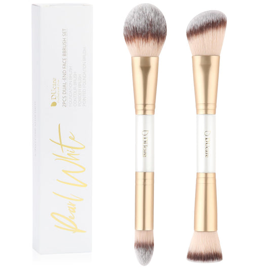 DUcare Makeup Brushes Duo End Foundation Contour Powder and Buffer Brush Bronzer Double Makeup Brush Set 2Pcs white