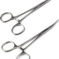 Herramientas de pesca versátiles de SURGICAL ONLINE con juego de 2 pinzas de pesca de 5 pulgadas: acero inoxidable, pinzas hemostáticas curvas y rectas, mordazas dentadas, mecanismo de bloqueo y diseño liviano