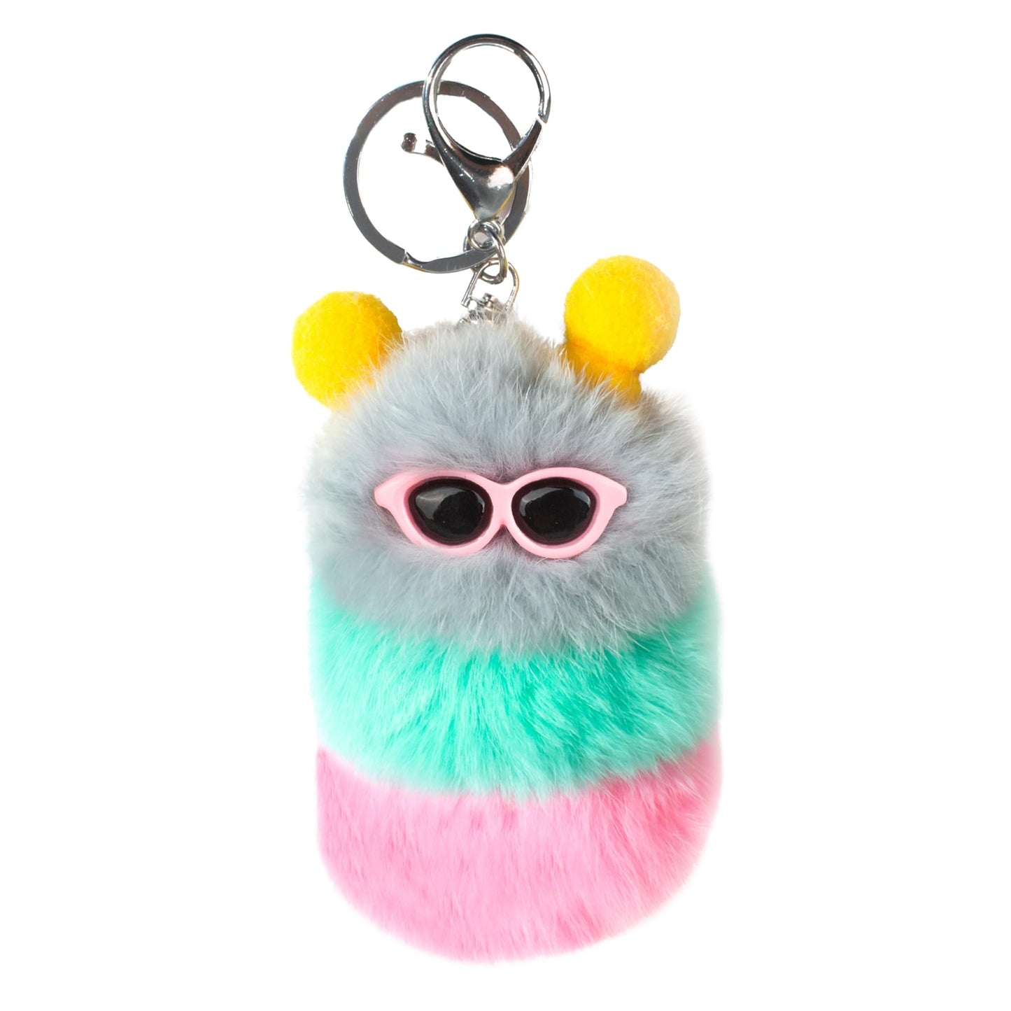 Caterpillar Worm Keychains, Pom Pom Cute Funny Plush Ring Accessories for Backpack Wristlet Car Keys Balls Decor Handbag, Charger Girly Frost Mint Llaveros Para Mochilas Charm for Girl Teen Women (D)