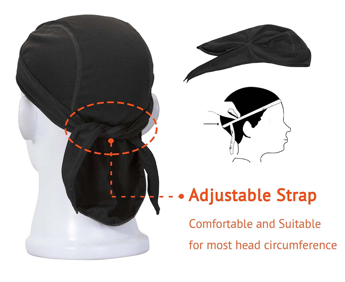 TOPLOR Sweat Wicking Beanie Cap Hat Skull Cap Pirate Hat Bandana Head Wrap for Men and Women Black