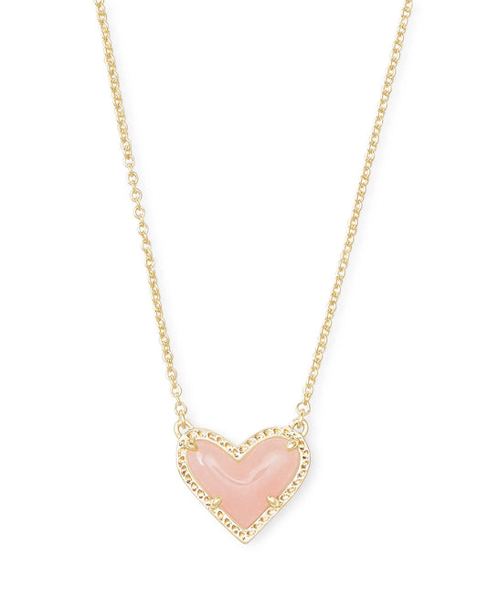 Kendra Scott Ari Heart Short Pendant Necklace in 14k Gold-Plated Brass, Rose Quartz, Fashion Jewelry for Women