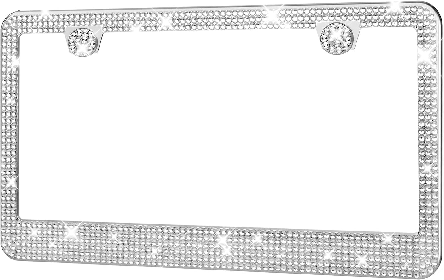 Cadre de plaque d'immatriculation HOTOR - Cadre de plaque d'immatriculation durable et étincelant pour femme, cadre en acier inoxydable et sans obstruction avec strass multifacettes, blanc, 1 paquet