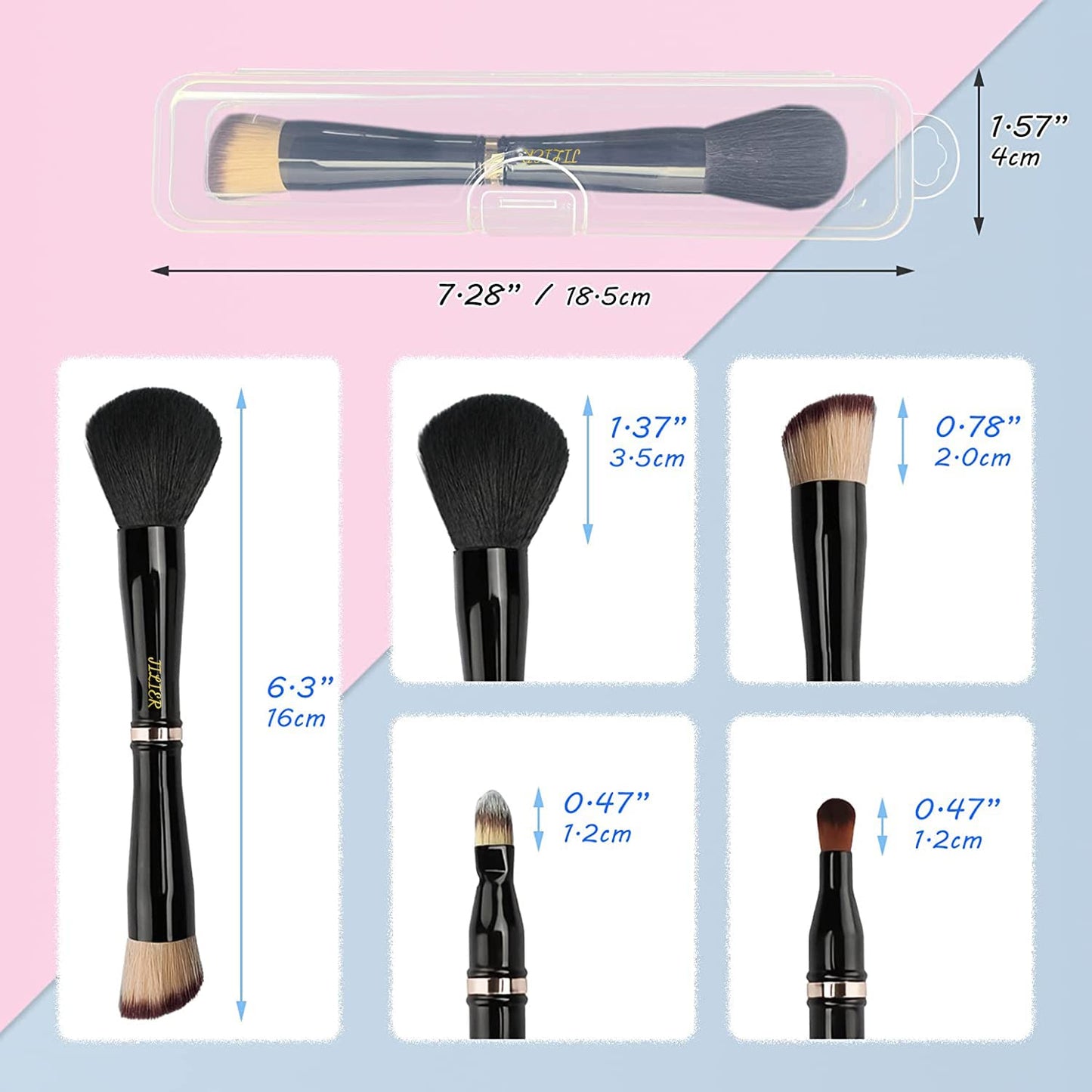 Jilier Travel Makeup Brushes with Case, 4 in 1 Makeup Brush Set, Powder Brush, Foundation/Blush Brush, Eyeshadow Brush, Concealer Brush, Double Ended Makeup Brush Ideal for Liquid, Cream, Powder