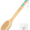 Metene Shower Brush with Soft and Stiff Bristles, Bath Dual-Sided Long Handle Back Scrubber Body Exfoliator for Wet or Dry Brushing