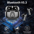 Écouteurs sans fil, écouteurs Bluetooth 5.3, stéréo basse, écouteurs avec micro antibruit, affichage LED, écouteurs intra-auriculaires étanches IP7, 36 heures de lecture pour ordinateur portable, tablette, téléphones, entraînement sportif, noir