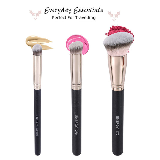 ENERGY Makeup Brushes Foundation Brushes for Liquid Makeup Professional Kabuki Foundation Brush Concealer Brush Under Eye Nose Contour Brush for Liquid Cream Powder Blending Buffing with Travel Case