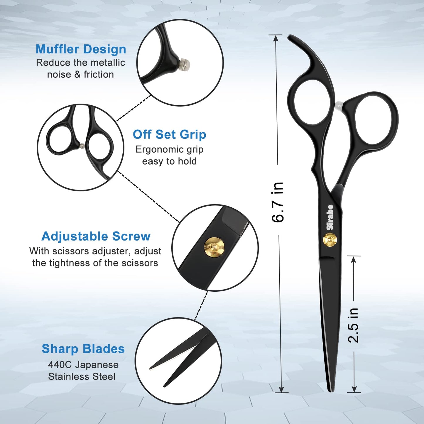 Sirabe 10 PCS Hair Cutting Scissors Set, Professional Haircut Scissors Kit with Cutting Scissors, Thinning Scissors, Comb, Cape, Clips, Black Hairdressing Shears Set for Barber, Salon, Home