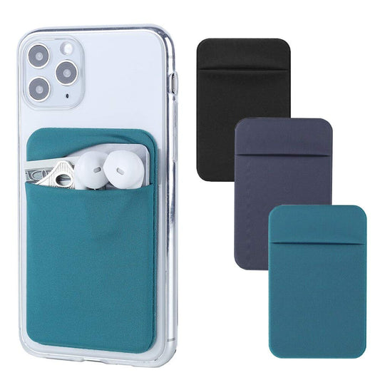 3Pack Cell Phone Card Holder for Back of Phone,Stretchy Stick on Wallet Pocket Credit Card ID Case Pouch Sleeve Self Adhesive Sticker for iPhone Samsung Galaxy Android-Dark Green&Blue Gray&Black