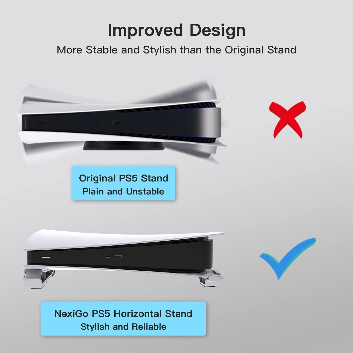 NexiGo PS5 Accessories Horizontal Stand, [Minimalist Design], PS5 Base Stand, Compatible with PlayStation 5 Disc & Digital Editions, White