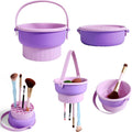 3 in 1 Makeup Brush Cleaning, Timistars Makeup Brush Cleaner, Brush Cleaner Makeup, Silicone Makeup Brush Holder, Mat Brush Cleaner Mat Foldable Makeup Brush Cleaning Bowl With Lanyard (Purple)