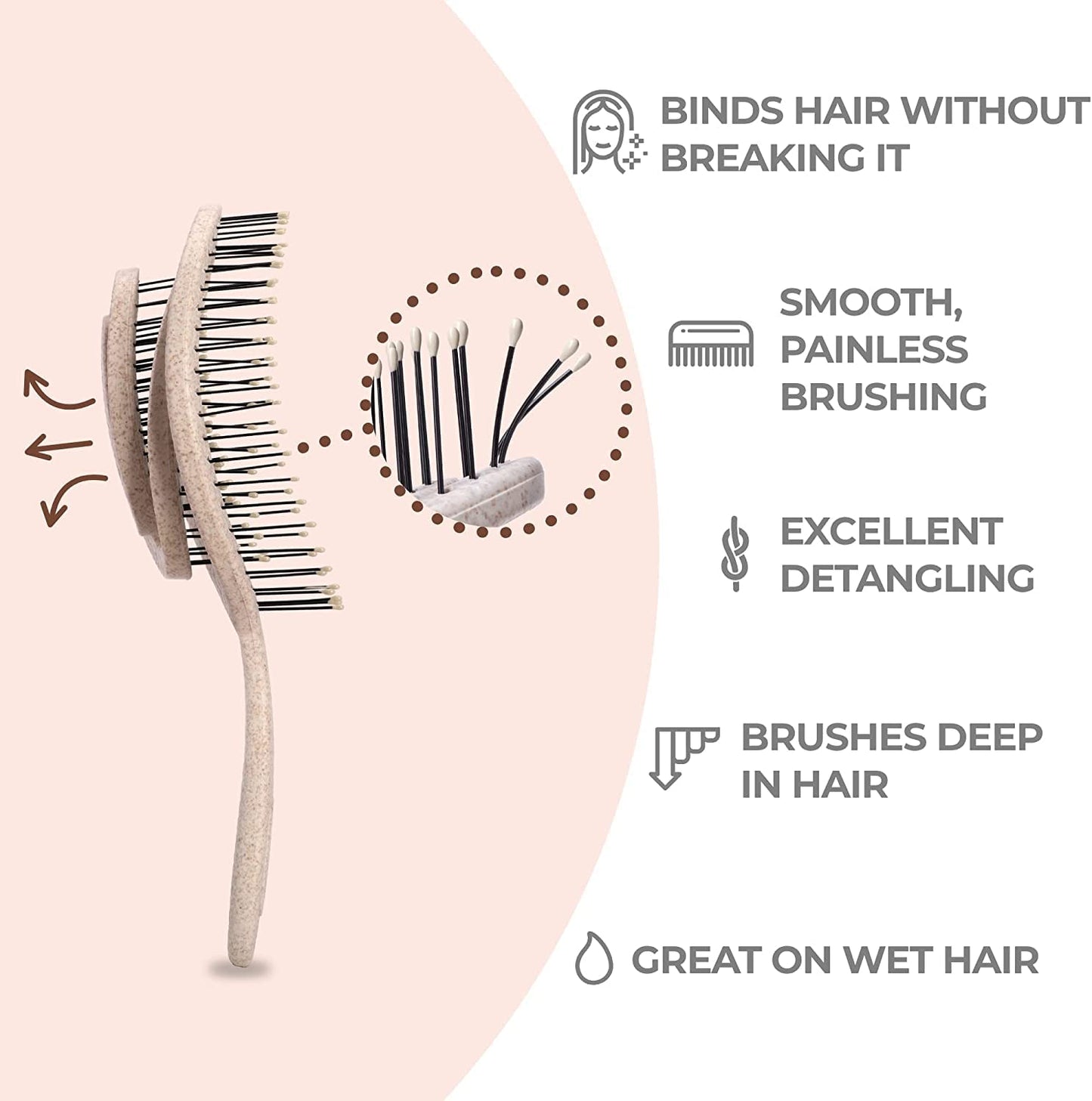 Ninabella Organic Detangling Hair Brush for Women, Men & Children - Does not Pull on Hair - Hair Straightening Brushes for Straight, Curly & Wet Hair - Unique Spiral Hairbrush