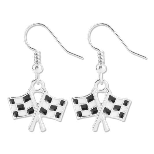 Checkered Flag Drop Earrings, Black and White Checkered Dangle Earrings for Women Race Plaid Charm Earring Racing Earrings Race Day Gifts Race Car Earrings Jewelry