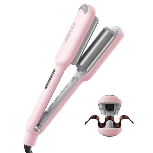 Curling Iron Hair Crimper Waver - TYMO ROVY Beach Waves Curling Wand, Ionic Deep Waver Hair Curler Tool with Ceramic 3 Barrel for Women, Dual Voltage, Anti-Scald, Easy to Use, Pink, 1 Inch