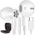 USB C Headphones, Type C Earphones for Samsung Galaxy S20 S21 S22 S23 S24 FE Ultra Apple iPhone 15 16 Pro Max Magnetic Wired Earbuds Microphone for Google Pixel 9 8 8A 7 7A 6A 6 OnePlus Android White