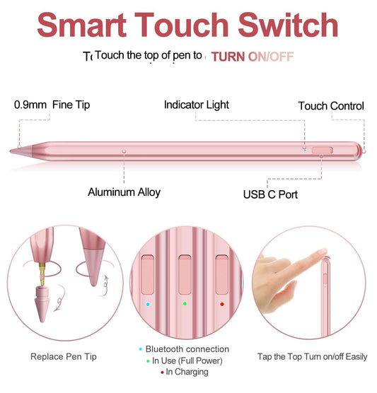 Stylus Pen for iPad 2018-2024 with Palm Rejection, Apple Pencil for Apple iPad 10th/9th/8th/7th/6th Gen, iPad Pro 11/12.9 inch, New iPad Air 2024 11&13-inch(M2) /5th/4th/3th Gen, iPad Mini 6th/5th Gen