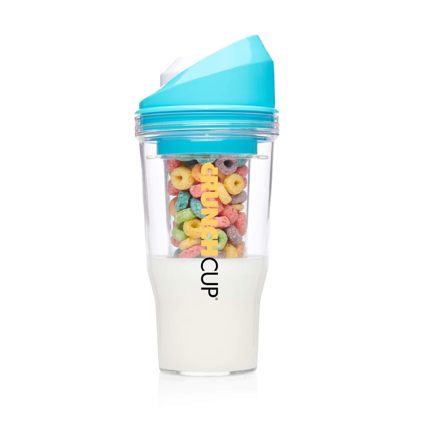 CRUNCHCUP XL Bleu - Gobelet à céréales portable en plastique pour le petit-déjeuner à emporter, récipient à céréales et à lait à emporter, pas besoin de cuillère ni de bol