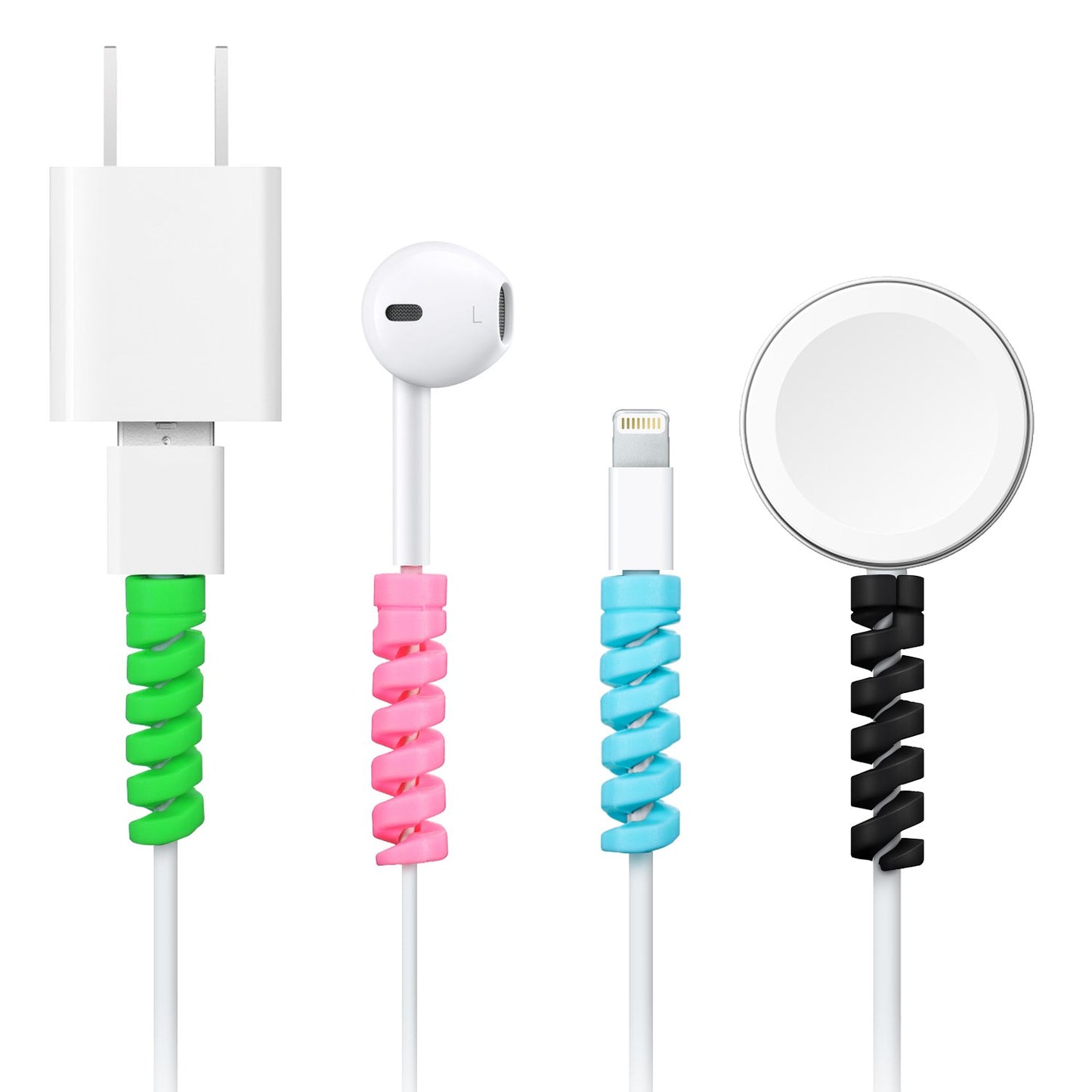 Jetec - Protector de cable de carga de 24 piezas, protector de cable flexible de silicona, protector de cable de mouse, apto para todas las líneas de datos de teléfonos celulares (negro, rosa, azul, verde)