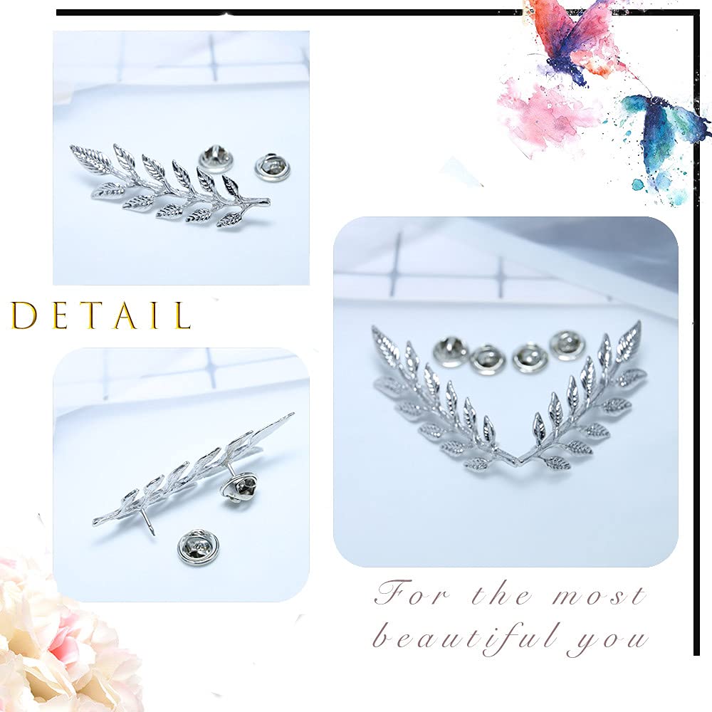 Sttiafay Suit Collar Pin Double Silver Leaves Sweater Brooch Pin Shirt Collar Decoration Jewelry for Women and Men