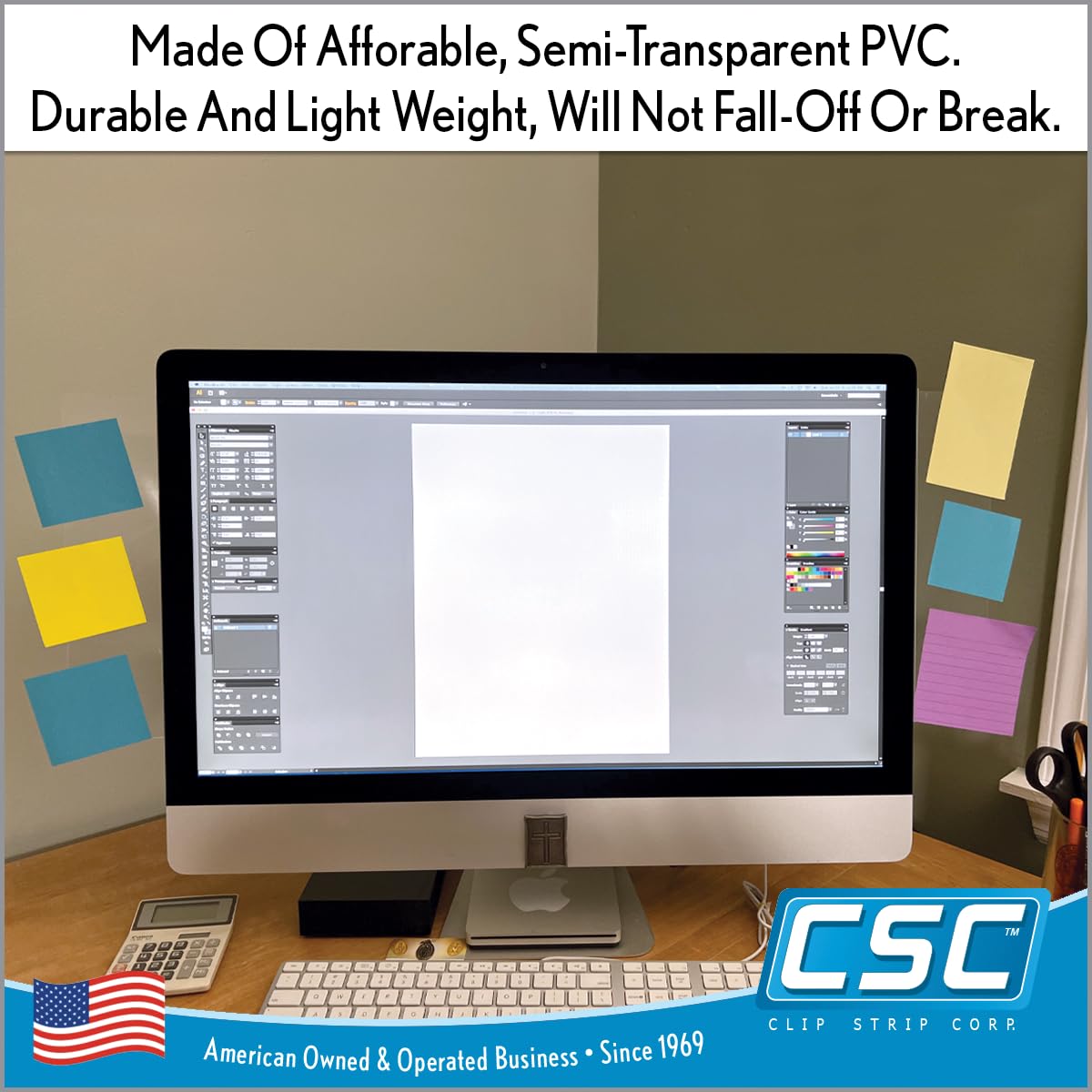 Computer Monitor Memo Board Sticky Note Holder, Semi-Transparent Flexible PVC, Monitor Adhesive Message Boards, Desk Accessories & Workspace Organizers, 12" L x 3" W, Non-Acrylic, 2 Pack