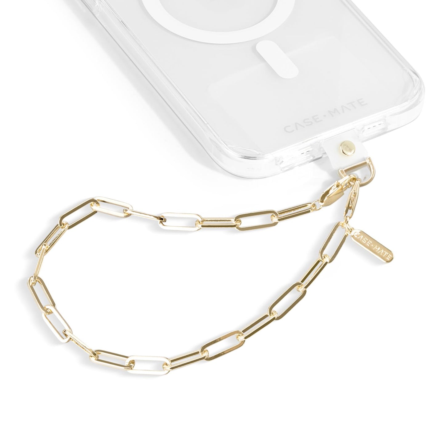 Case-Mate Phone Charm with Gold Metal Chain | Detachable Anti Theft Phone Strap | Hands-Free iPhone Wrist Strap for Women | Phone Chain Wristlet - Fits Apple, Samsung, Google Pixel & More | Gold