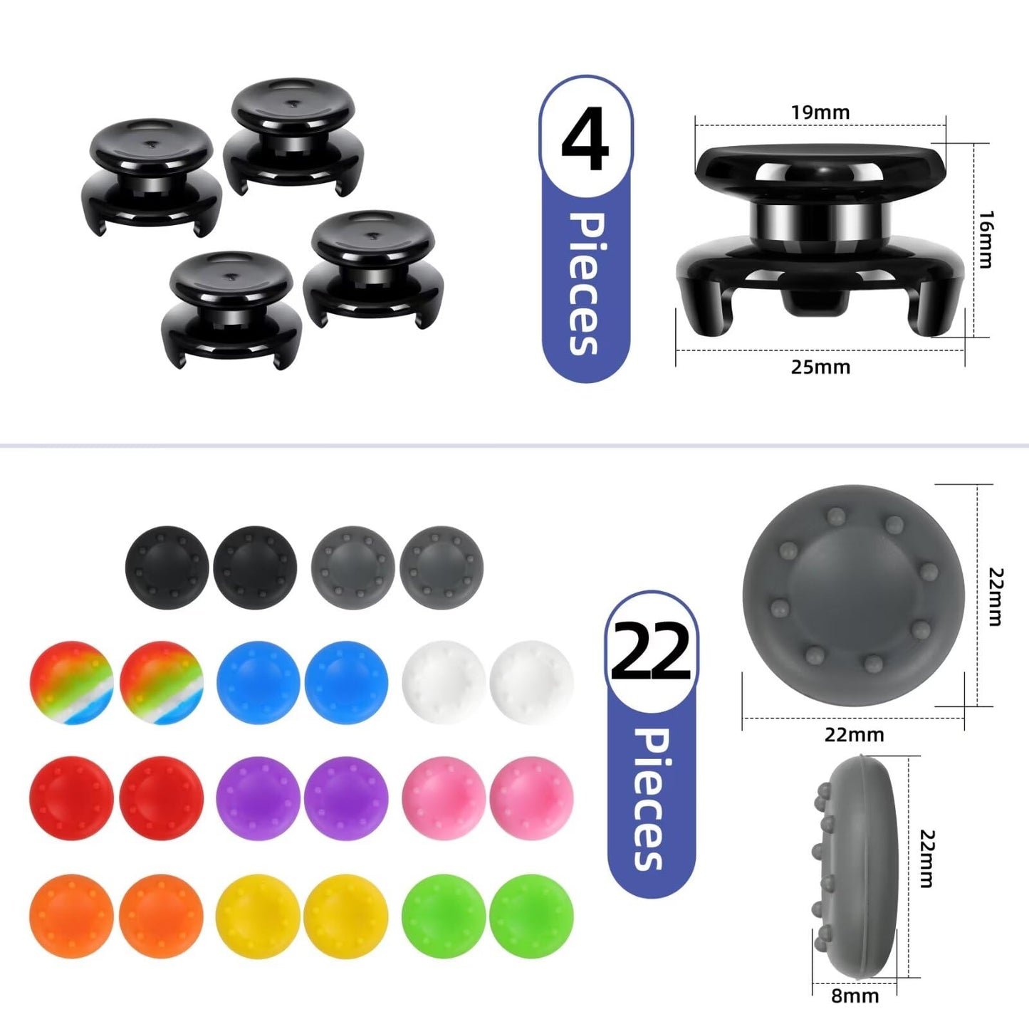 PS5 Controller Accessories for PS4 Controller Grips Thumbstick Grips with 2 Pairs Joystick Grips and 32 Pieces Thumb Caps Controller-3X