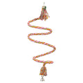 SunGrow Rope Perch for Parrots, 59” Long, Bungee Bird Toy, Brightly Colored Handmade Chew Toy, Spiral Design with Jingling Bell