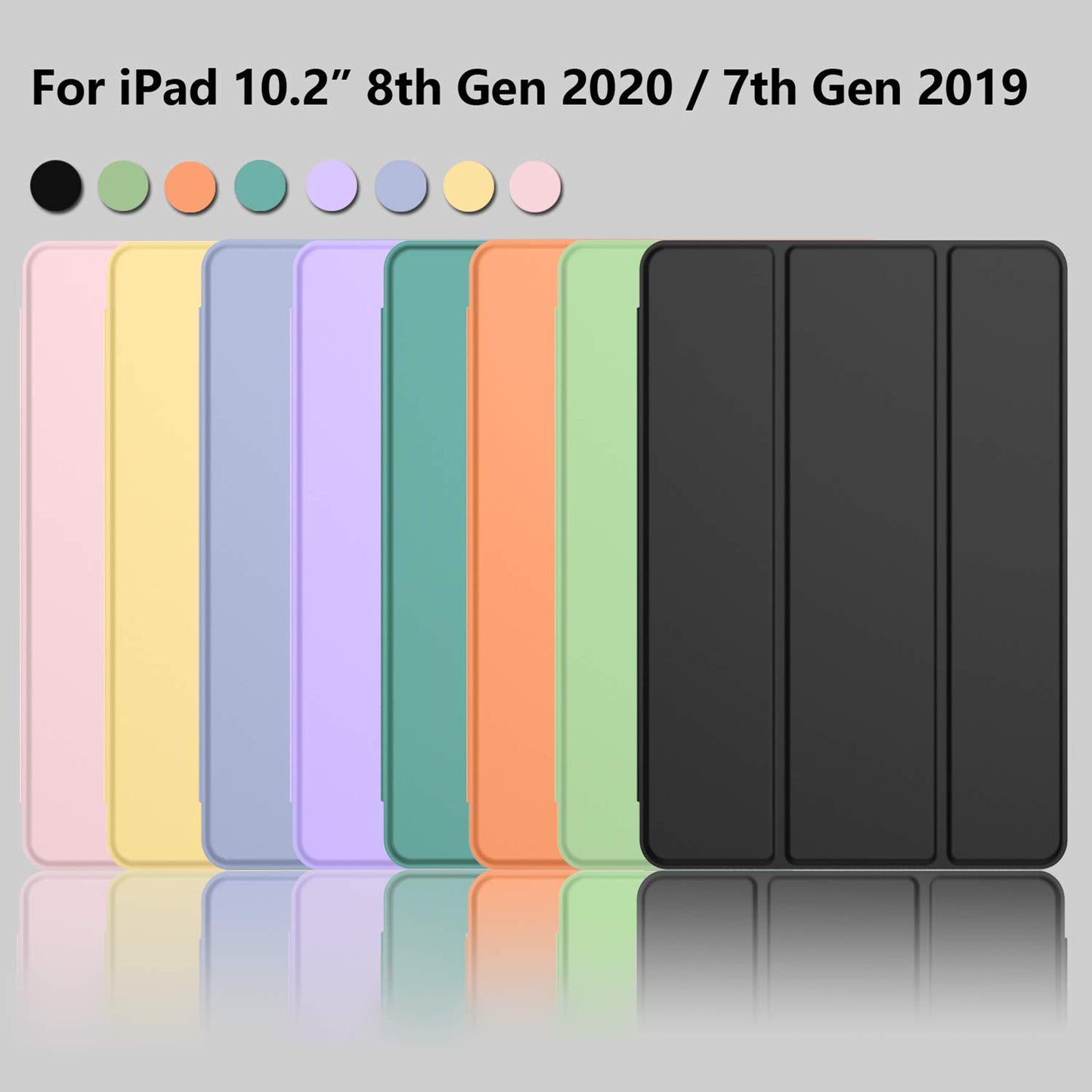 iMieet iPad 9th Generation Case 2021/iPad 8th Generation Case 2020 10.2 Inch with Pencil Holder, iPad 7th Gen 2019 Case with Soft Baby Skin Silicone Back, Auto Wake/Sleep Cover (Black)