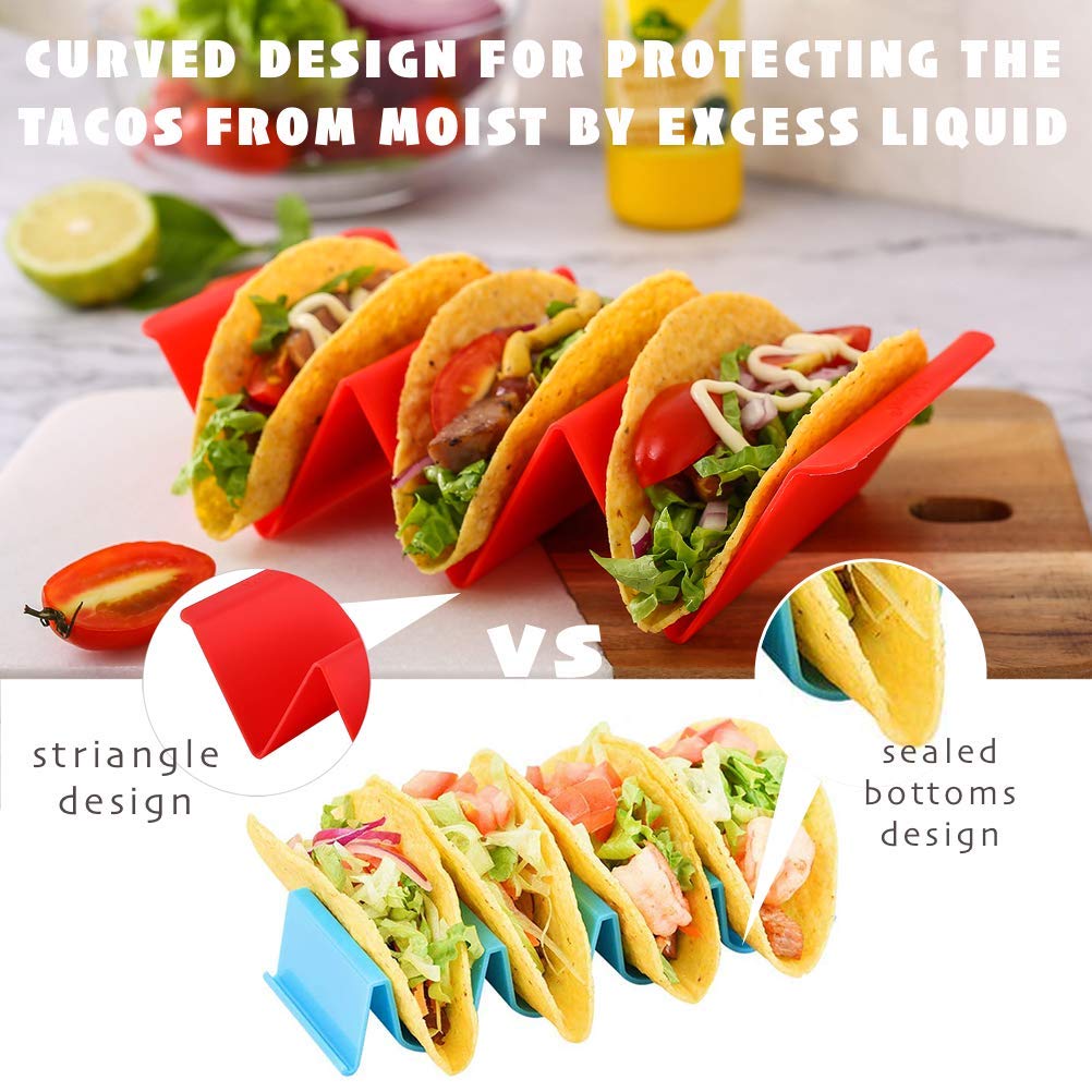 Juego de 6 soportes para tacos de colores: bandejas para tacos grandes de primera calidad con capacidad para 3 o 2 tacos cada una, material PP saludable muy duro y resistente, apto para lavavajillas y microondas