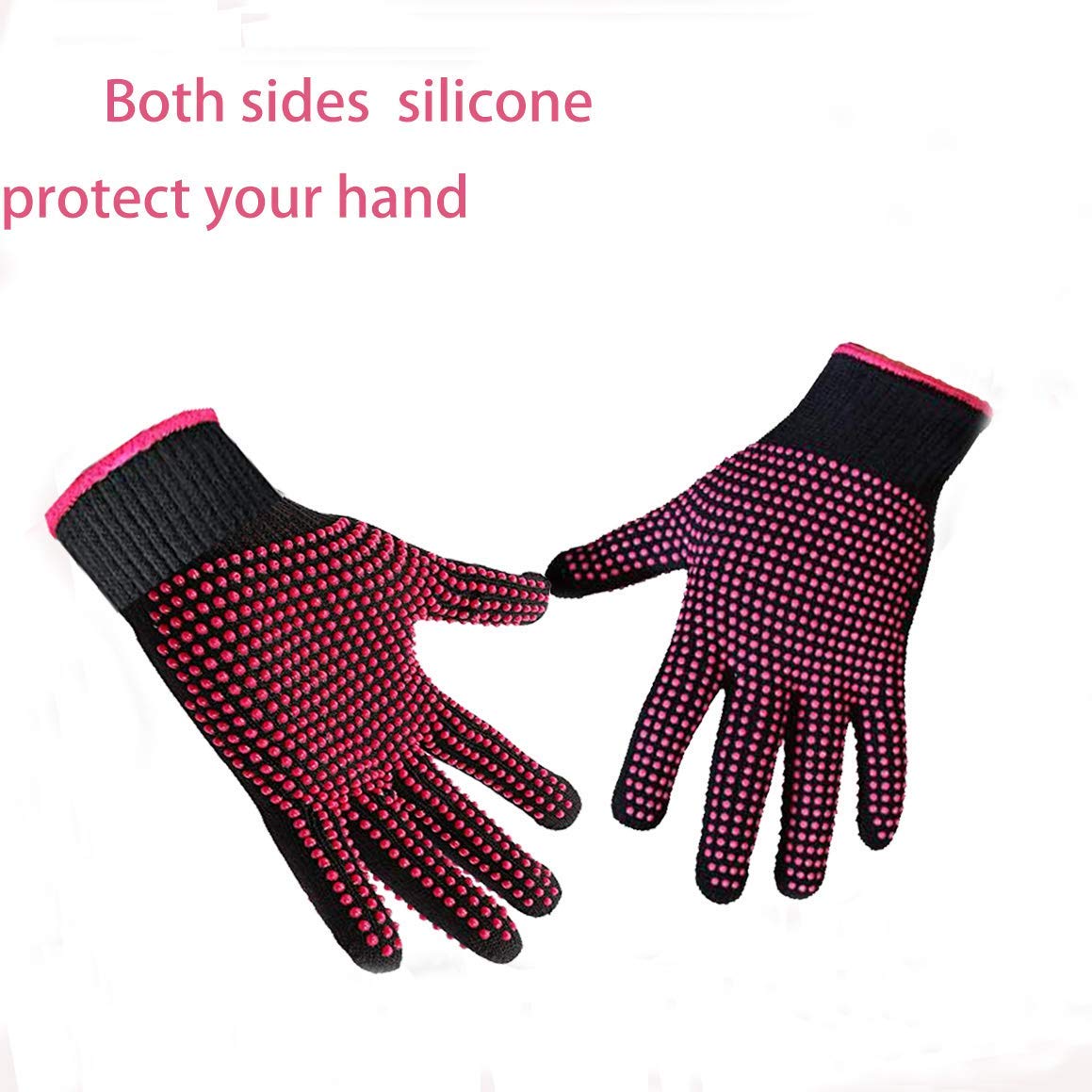 2 Pcs Professional Heat Resistant Glove for Hair Styling Heat Blocking Gloves for Curling, Flat Iron and Hair Styling Tools, Silicone Bump, Pink Edge