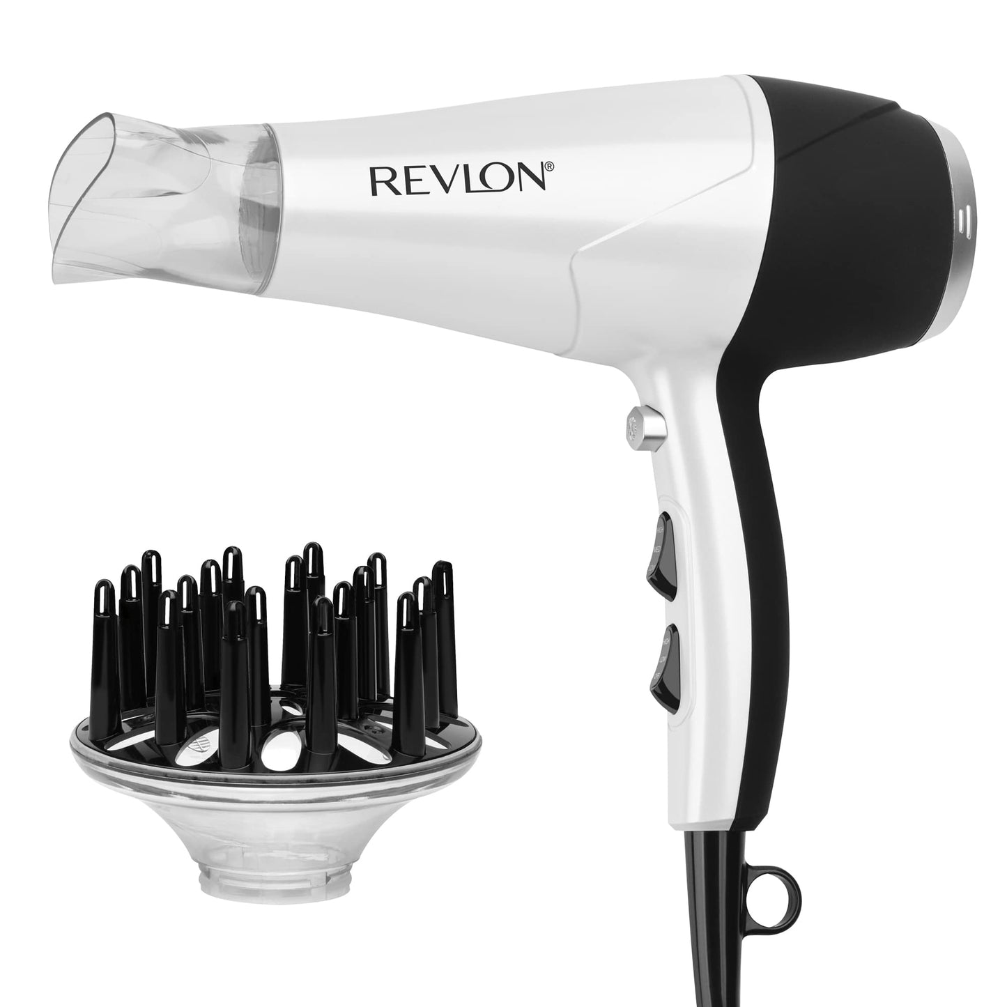 REVLON Volume Booster, Hair Dryer with Curl Enhancing Diffuser | Increase Volume, Decrease Frizz and Damage, Fast Drying, 1875 Watts (White)